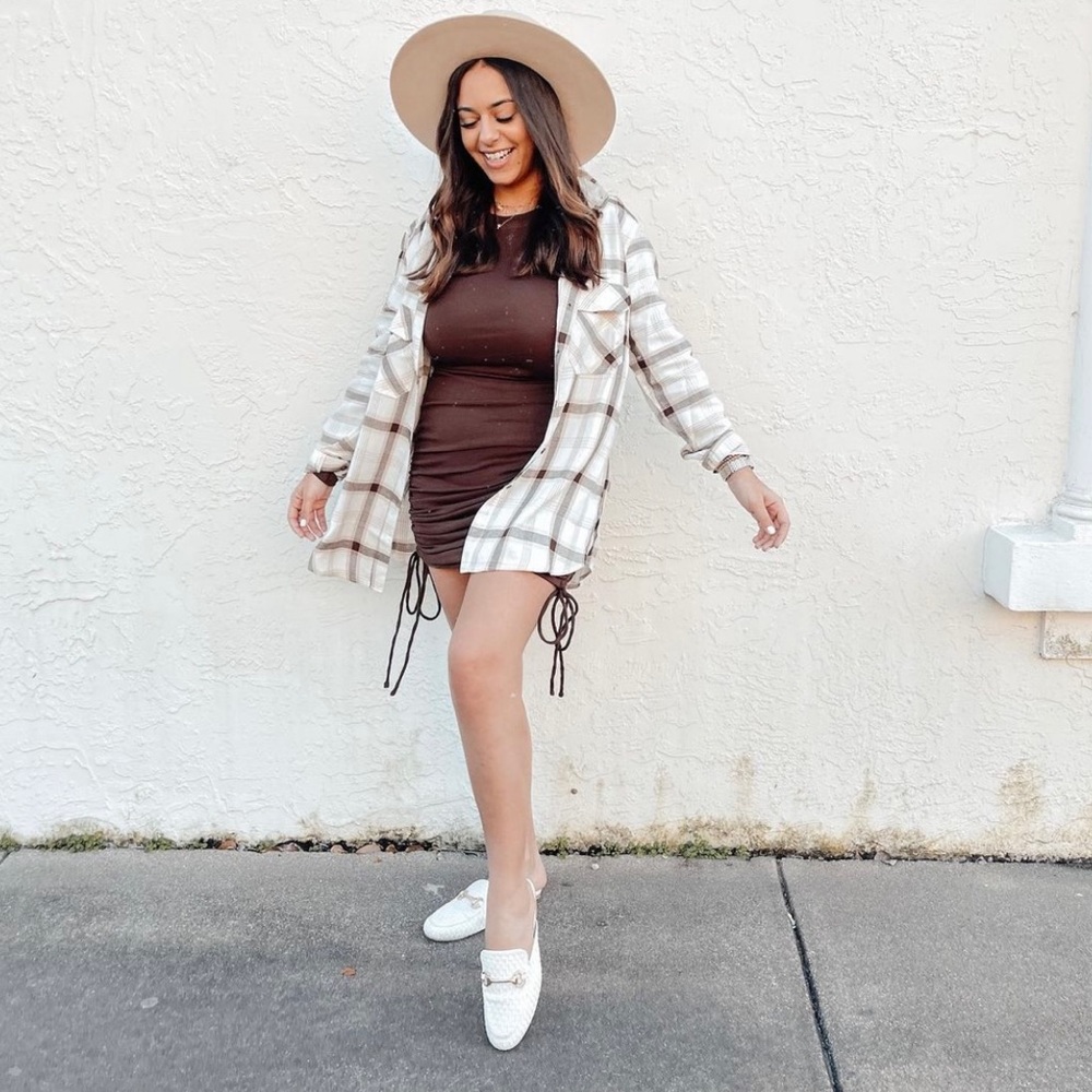 Boutique Brown Long Sleeve Tie Dress - Picture 1 of 4